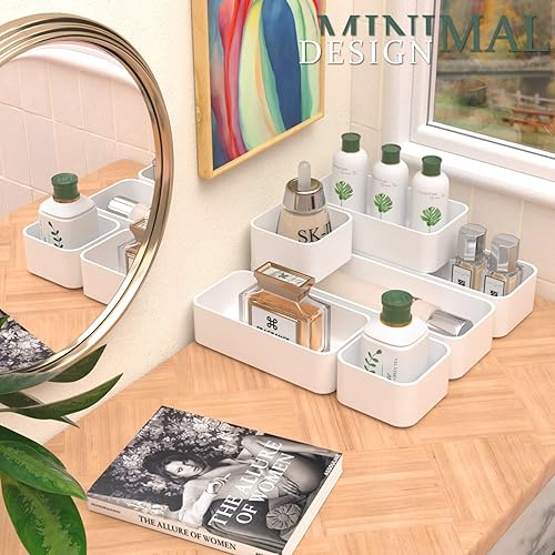 Miniatura 6 de CHANCETSUI Juego de 6 organizadores apilables de cajones, bandejas versátiles de escritorio y cajones de tocador, cubos de almacenamiento para