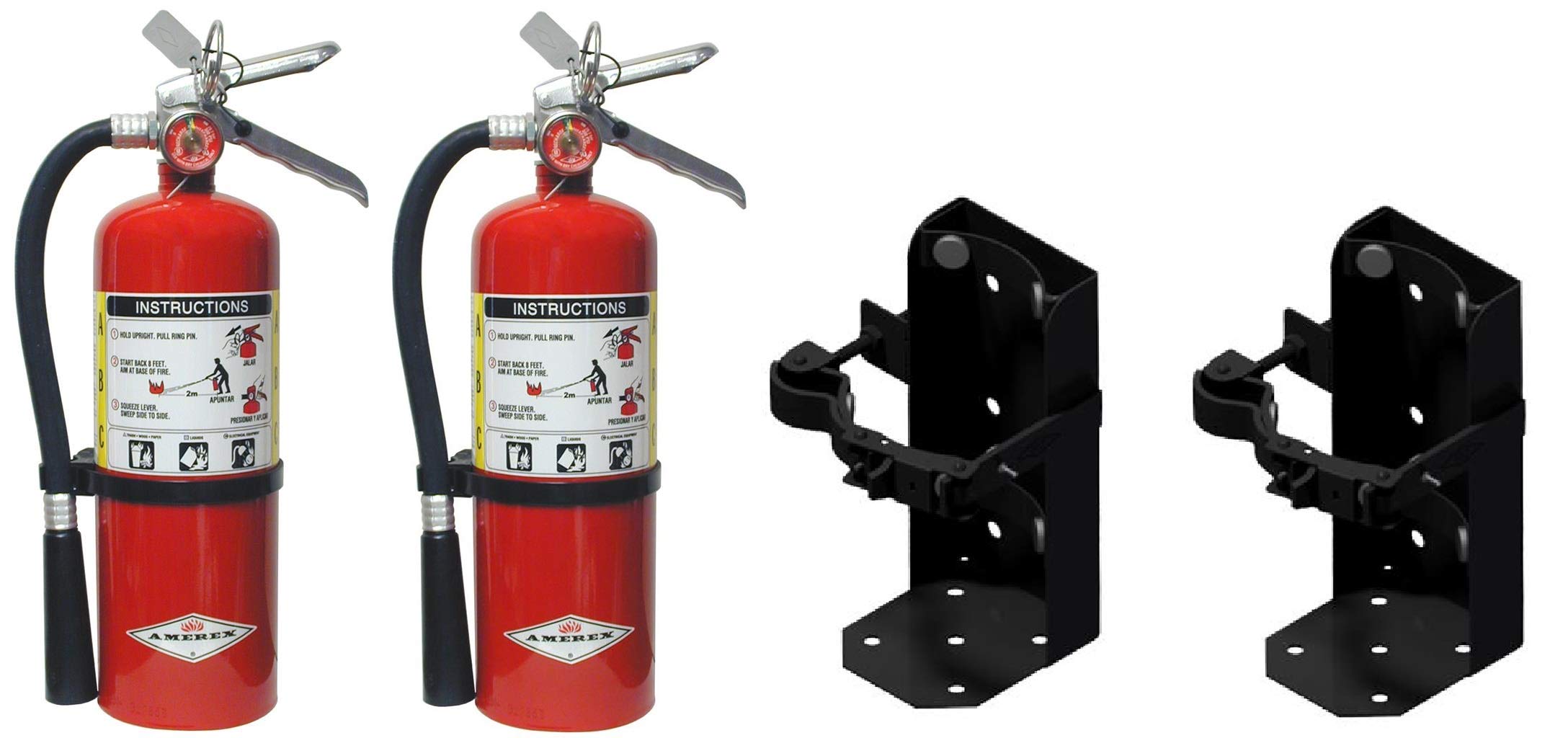 5lb ABC Dry Chemical Fire Extingusher WHeavy Duty Vehicle Bracket (2) each