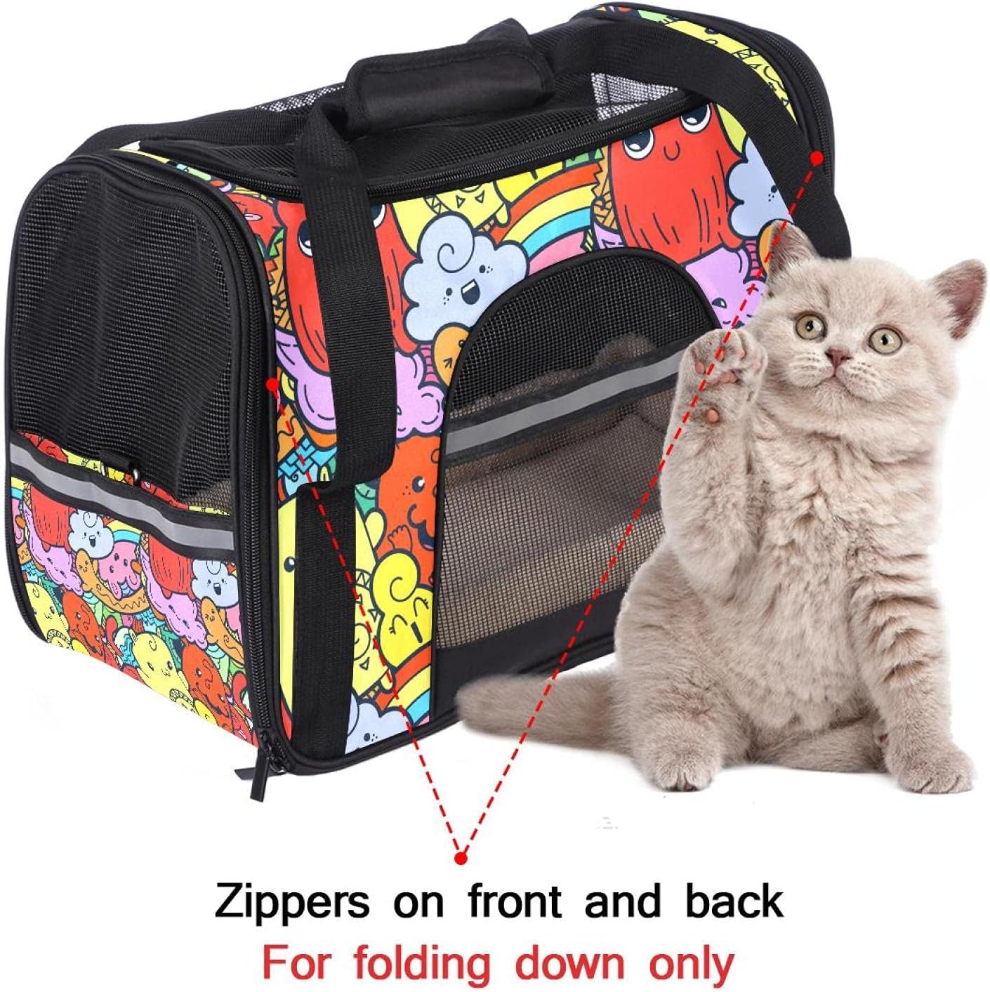 かわいい 人形 ペットパック ペットキャリーバッグ 猫・小型犬用 マット付き 通気性 軽量 携帯しやすい 車載/旅行/通院/アウトド