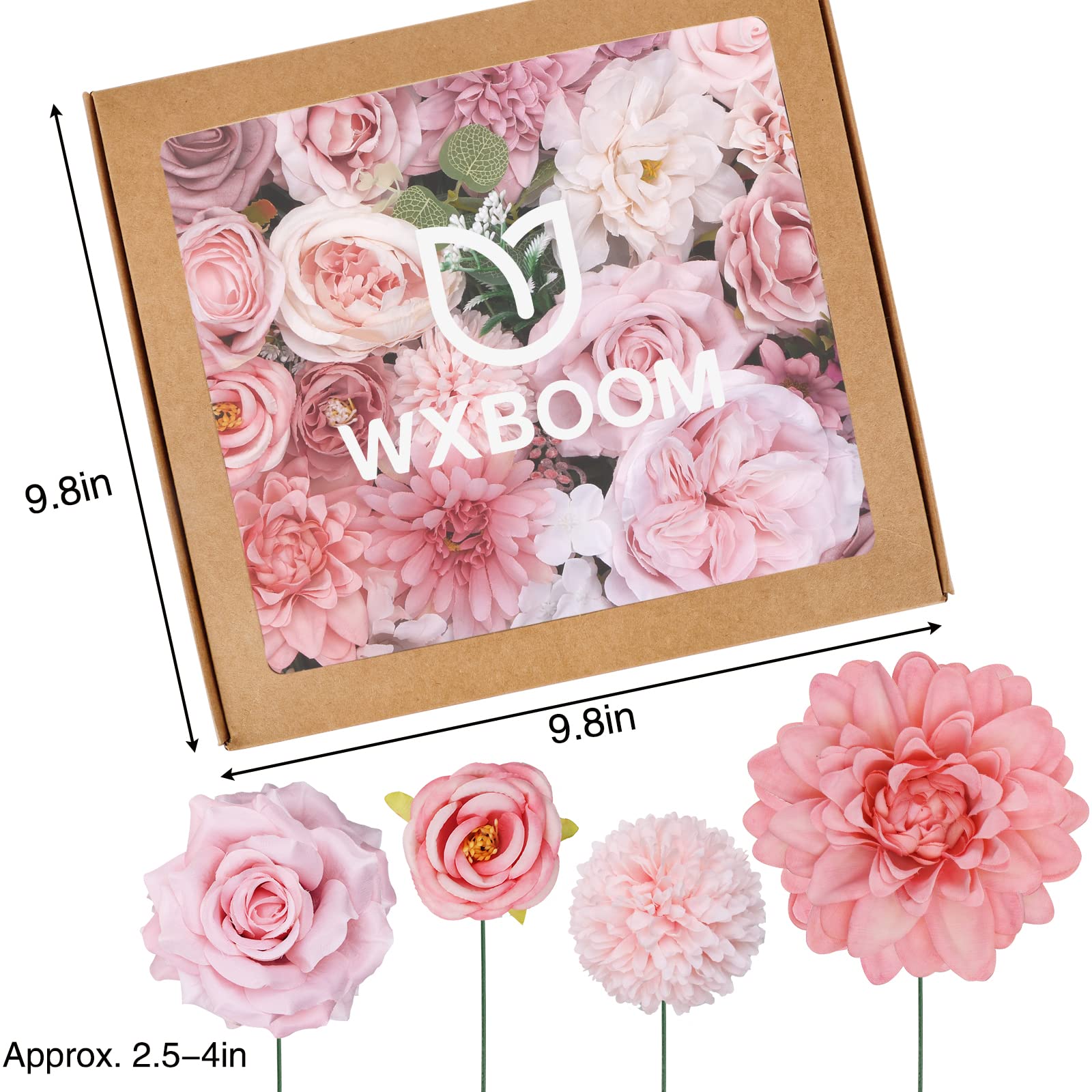 WXBOOM Artificial Pink Flowers Combo Box Set, Fake Blush Pink Roses Bulk for Wedding Bouquets DIY Centerpieces Arrangements Bridal Shower Table Decorations