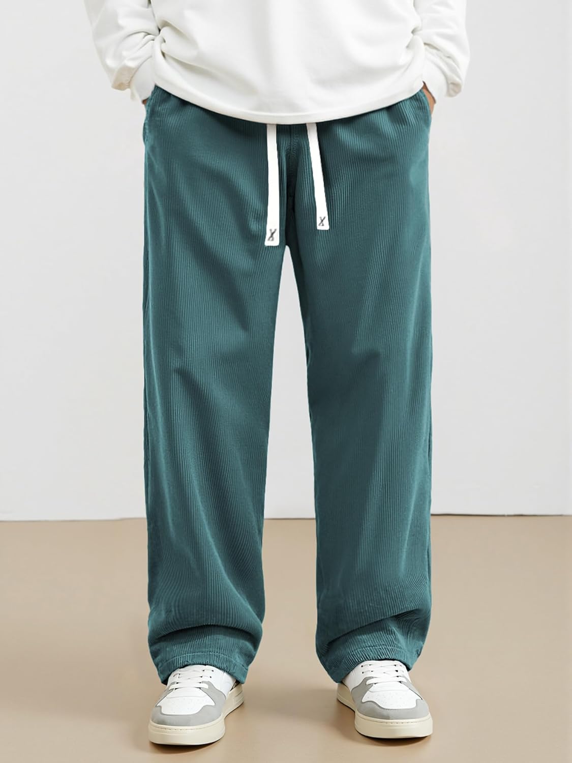 JMIERR Mens Corduroy Pants Casual Baggy Pants Wide Leg Loose Fit Joggers Sweatpants Elastic Waist Drawstring with Pockets - Image 2