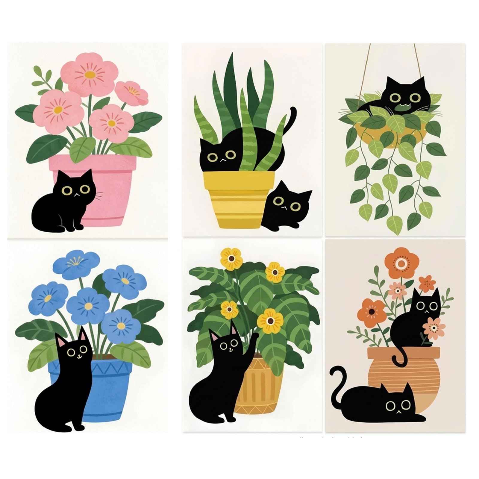 6 Pack Paint By Numbers for Adults - 8x12Inch Simple Cat Flowerpot (Simple)
