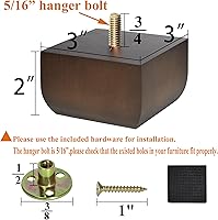 Vista 2 de AORYVIC Juego de 4 patas cuadradas para sofá, patas de repuesto de madera de 2 pulgadas para muebles, color marrón oscuro