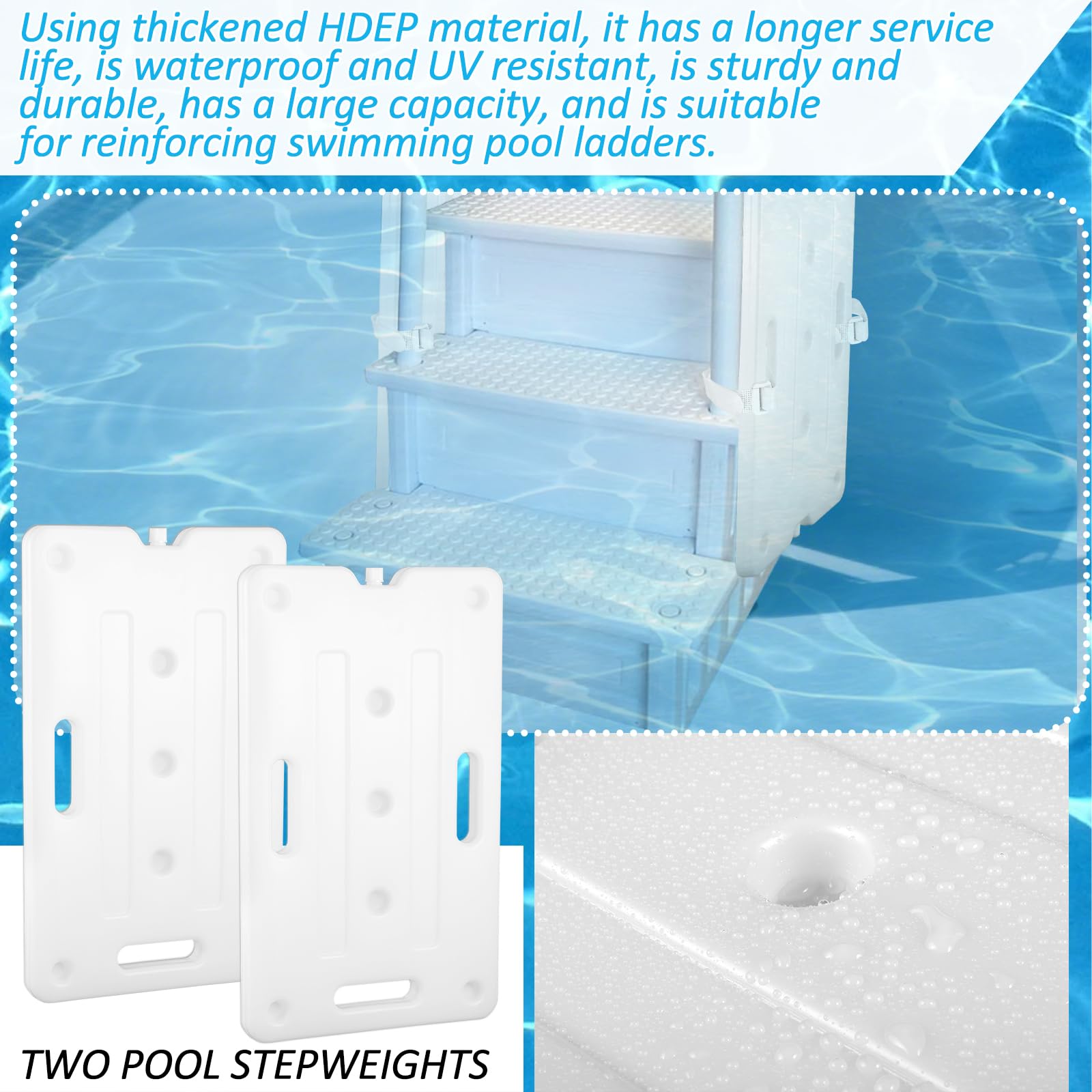 Schwimmbadleiter-Gewichte mit 12 verstellbaren Riemen, universelle Wasser-Sandanker, Stabilisatoren für oberirdische HDPE-Schwimmbad-Stufengewichte für Innenpools, einfaches Schrittsystem, 2 Stück
