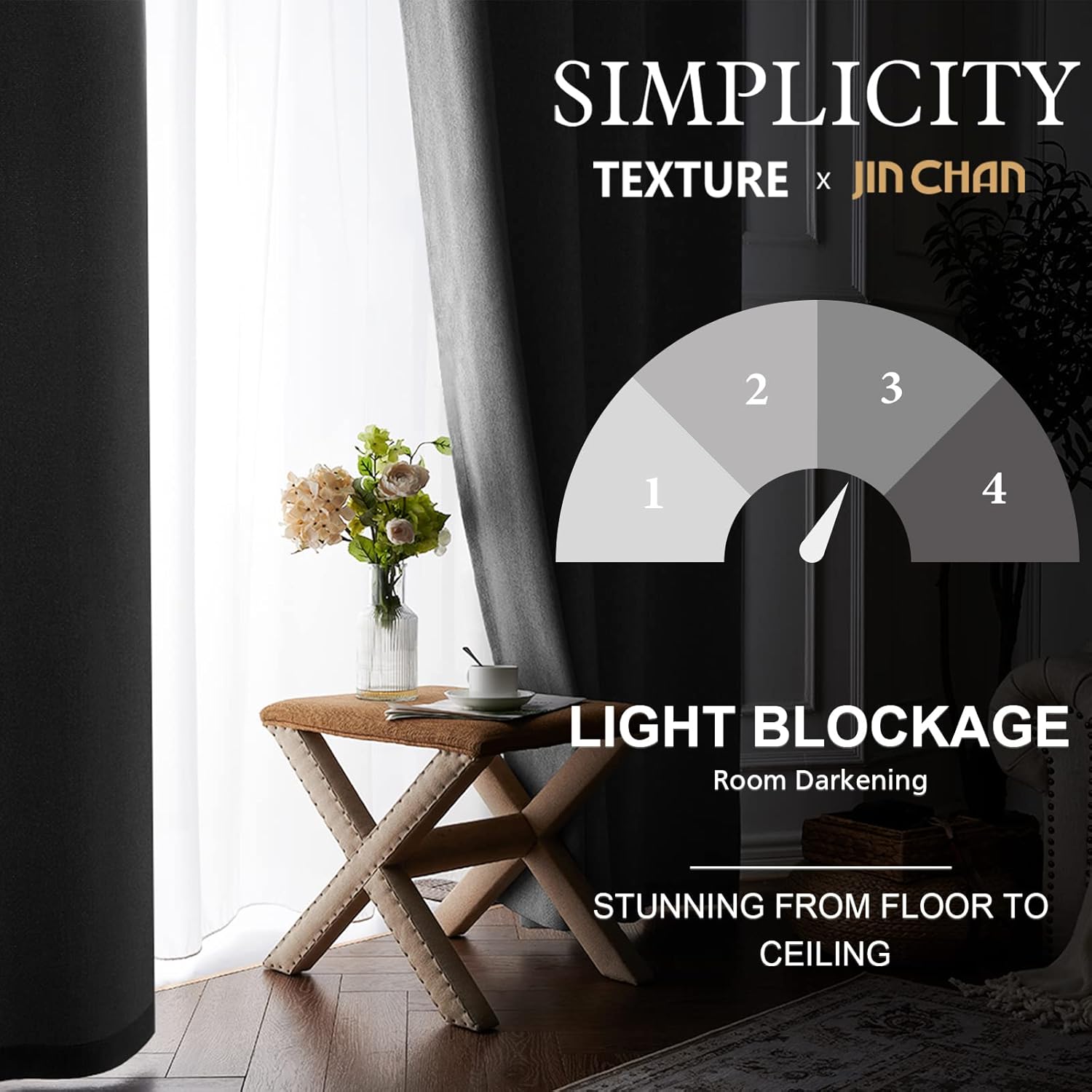 jinchan Linen Textured Grey Drapes Grommet Top 96 inch Length Blackout Curtains Living Room Bedroom Window Treatment Heavy Weight 2 Panels