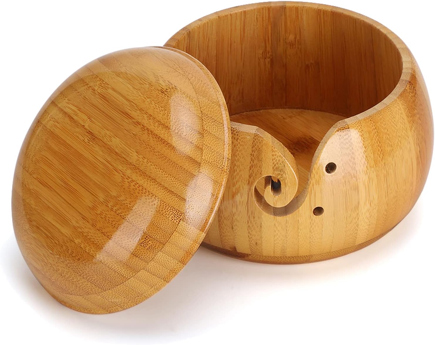 Circular Yarn Bowl, Large Yarn Bowl Holder, Wooden Storage Bowl Crafted Box Yarn Holder Dispenser Oval Yarn Bowl with Lid for Knitting Crochet Enthusiasts