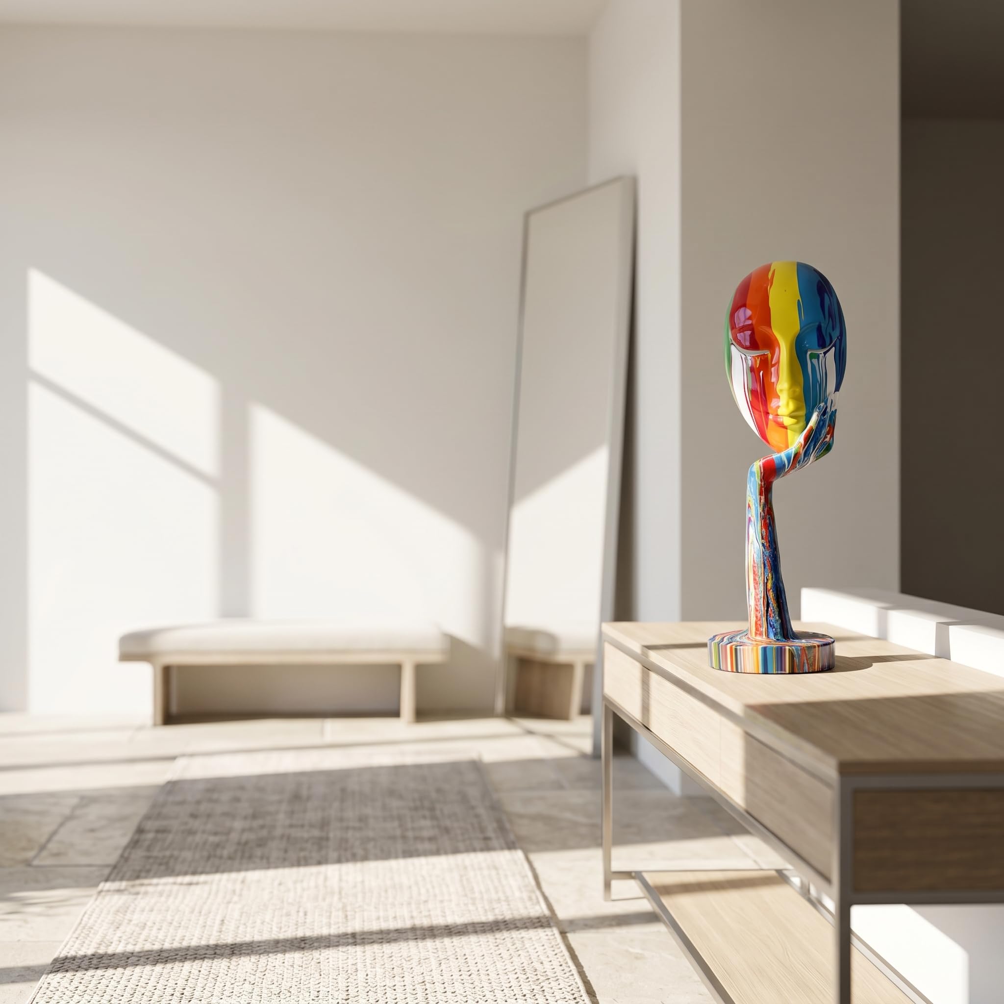 suruim Schlichte kreative Bunte Frauengesichtskulptur Denkerin Lady Skulptur abstrakte Charaktere Handwerk Ornamente Home Office Wohnzimmer Arbeitszimmer Dekorationen (groß 39 cm)
