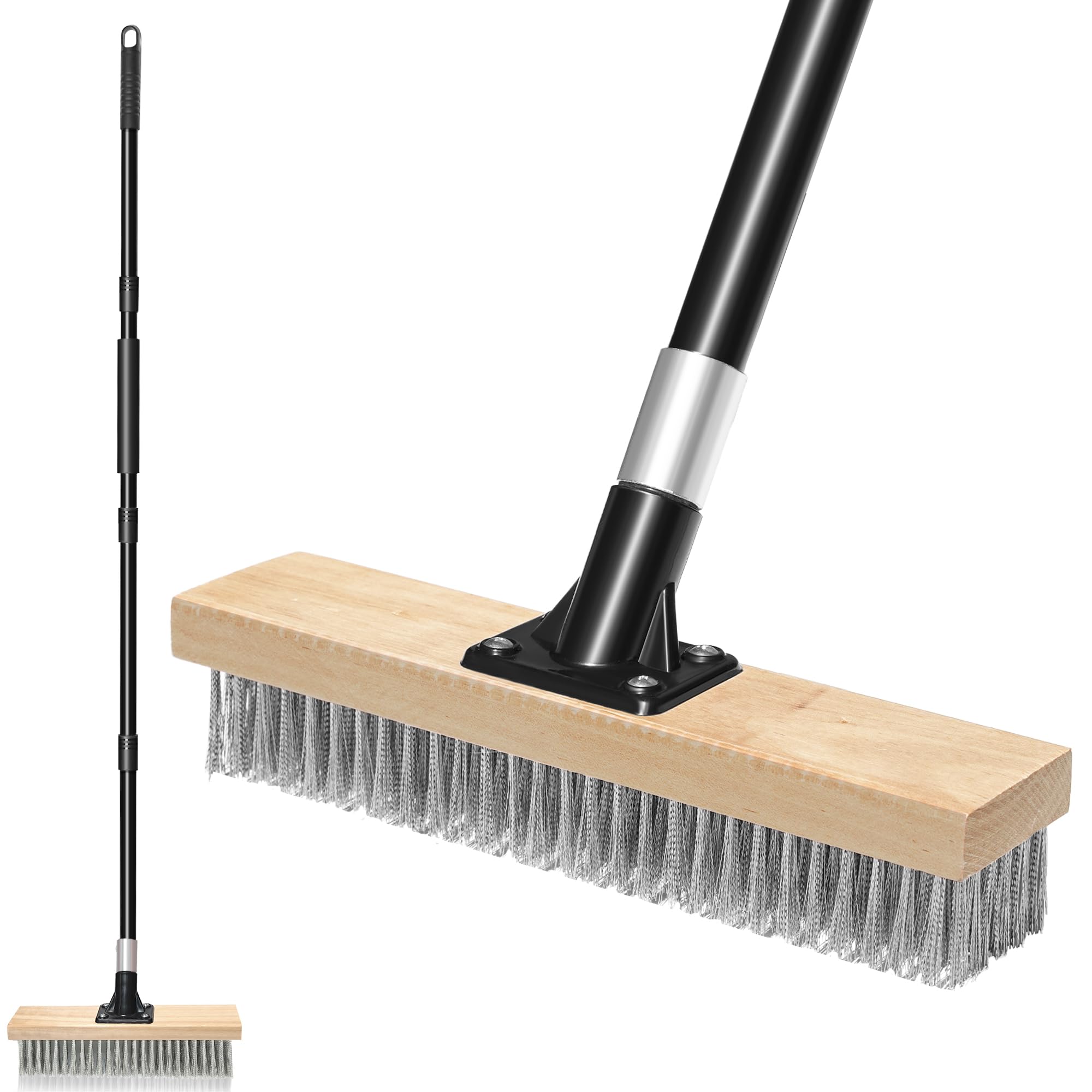 TidyBliss Balai Toiture Exterieur Terrasse Acier Inoxydable avec Long Manche, Robuste Brosse Metallique Élimination des Mousses Extérieures sur Sols en Béton Jardins Patios Toits Briques Garages