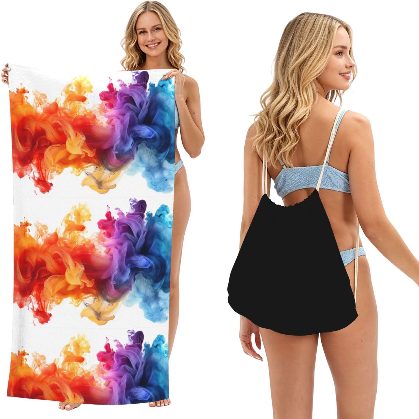 SKGOHLH Rendering smoke 2in1 Packable Beach Towel Bag Women