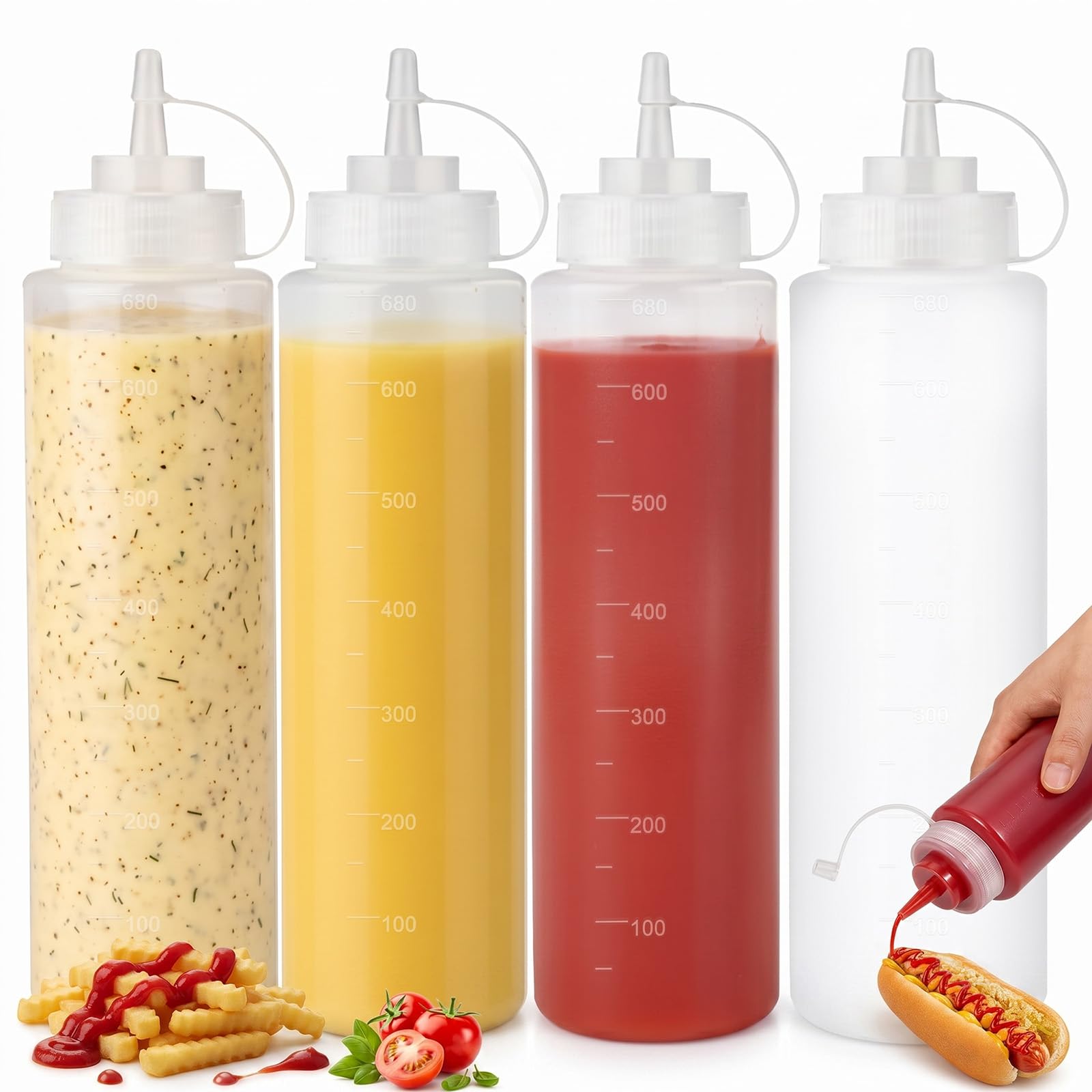 OAMCEG Sauce Squeeze Bottles,4 Pack 24/700ml Plastic Condiment Bottles