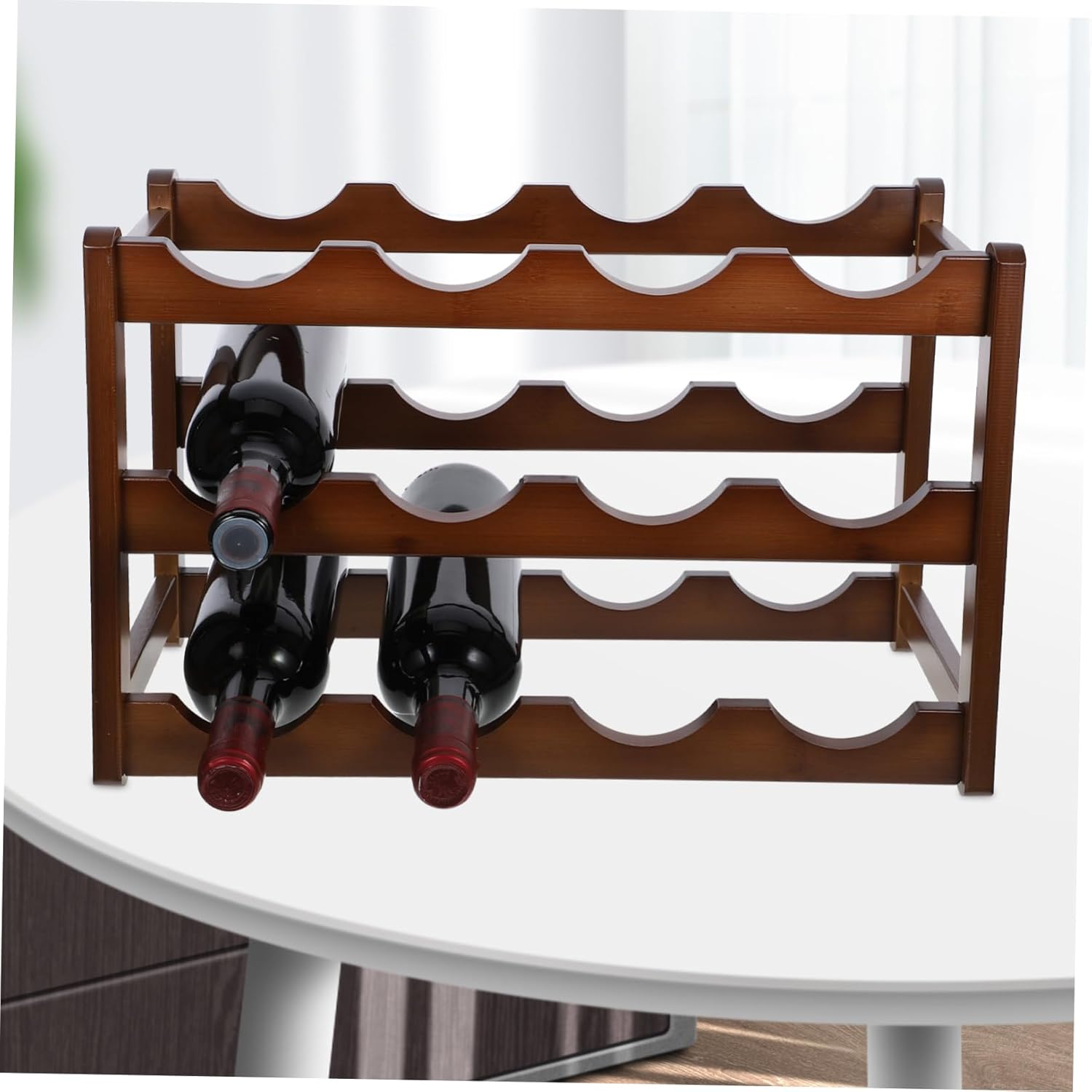 Bamboo Wine Rack Free Standing Wine Storage Holder Modern Design for Home Kitchen and Bar Display