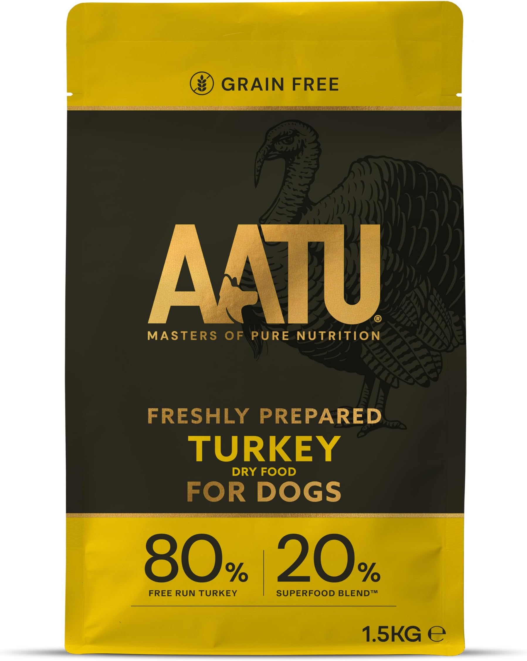 AATU 80/20 Complete Dry Dog Food, Turkey 1.5kg - Dry Food Alternative to Raw Feeding, High Protein. No Nasties, No Fillers. (Packaging may vary).