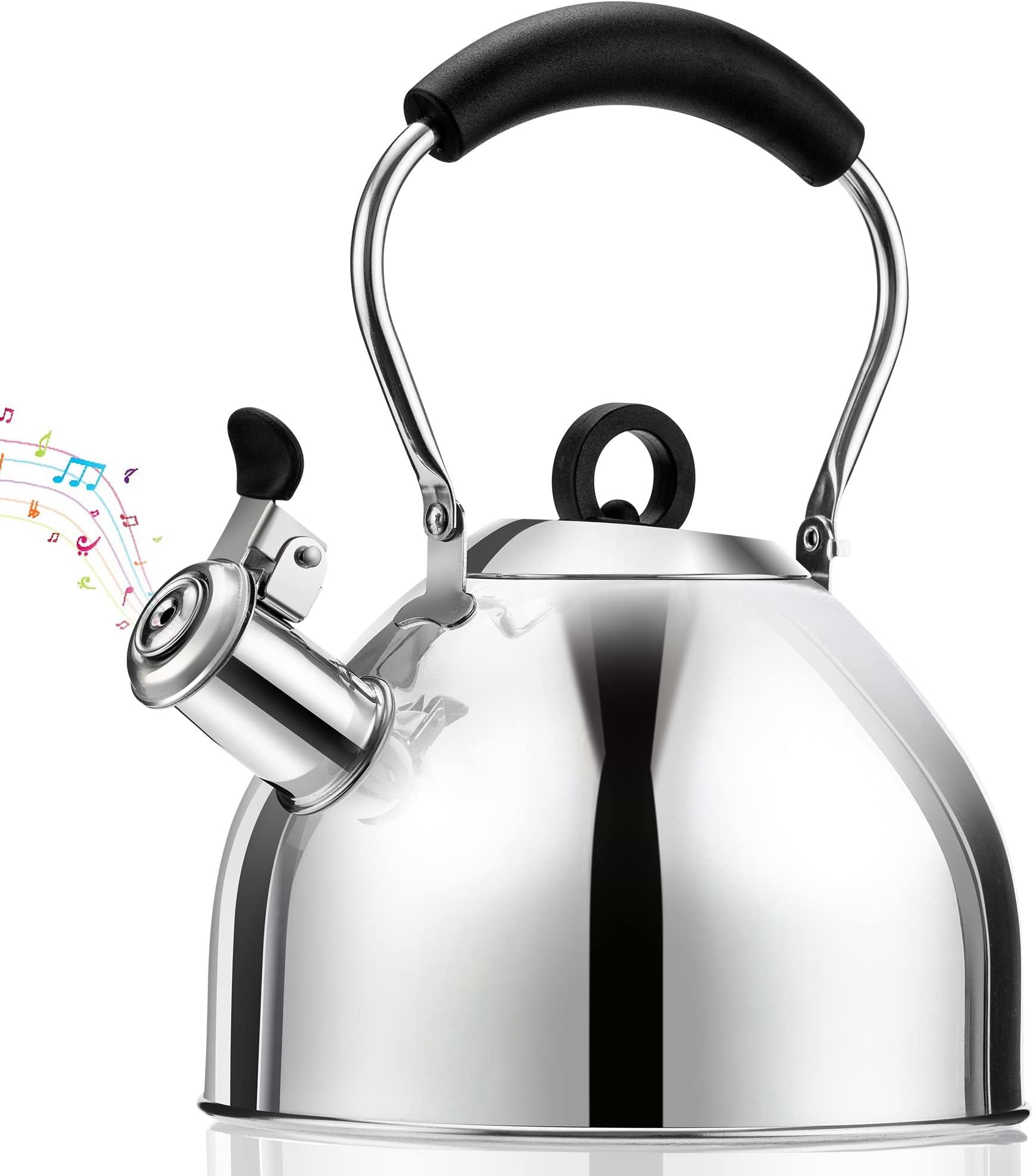 Tea Kettle Stovetop - HIHUOS 2.64QT Whistling Tea Pots for Stove Top - Sleek Teapots with Universal Base, Mirror Stainless Steel Teakettle with Cool Grip Bakelite Handle