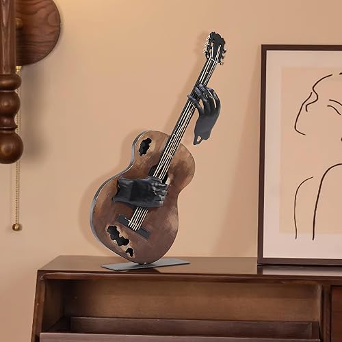Miniatura 3 de Decoración musical de metal, escultura de guitarra hecha a mano de 23 pulgadas de alto, decoración del hogar, decoración de estatua occidental