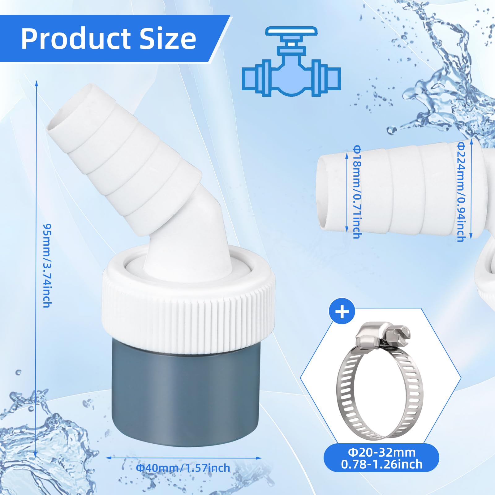 Rura przyłączeniowa do odpływu pralki, adapter odpływu pralki, przyłącze węża do zmywarki, wąż z wejściem 18-24 mm i wyjściem 40 mm, do pralki rodzinnej, zmywarki