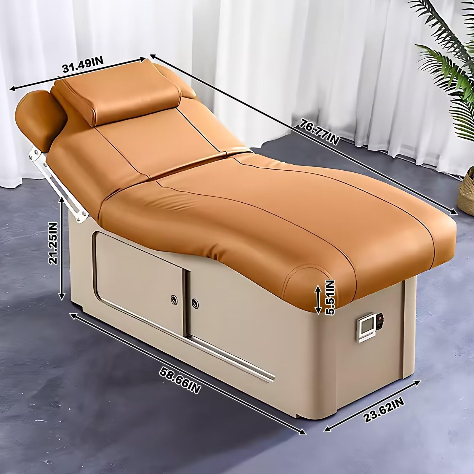 HHEvergreenEnsemble Electric Spa Treatment Massage Table with Light Brown Modern Minimalist Design,Facial Beauty Bed Includes Electric One-Button Lifting,Heating System for Beauty Salon Beauty Personal Care