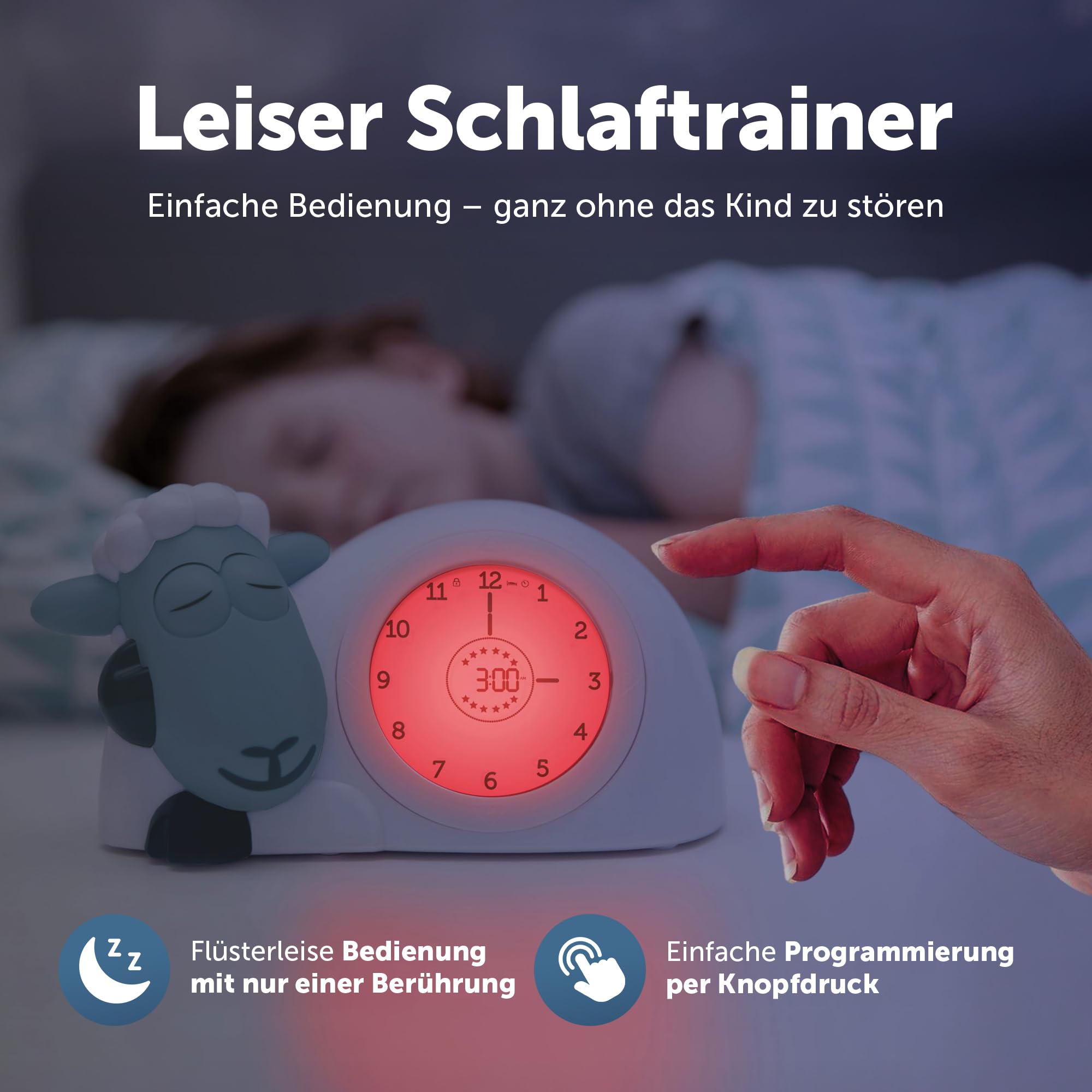 ZAZU Sam The Lamb Uhr – Schlafcoach Uhr und Nachtlicht für Kinder | Bringt Ihrem Kind mit visuellen Indikatoren bei, wann es aufwachen soll | Einstellbare Helligkeit | Automatische Abschaltung (Blau)