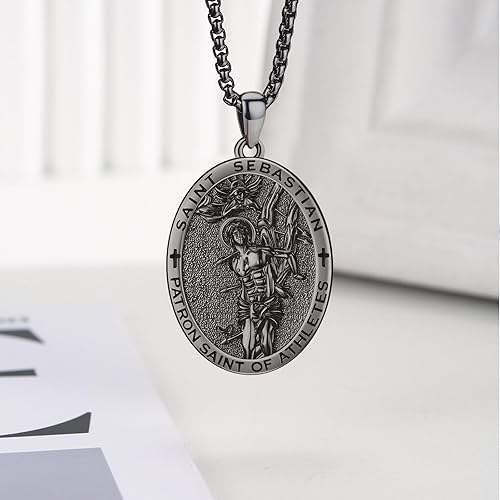 Vista 119 de Collar con colgante de plata de ley 925 con medalla de San Patrón, joyería religiosa para hombres y mujeres, con cadena de acero inoxidable 316L