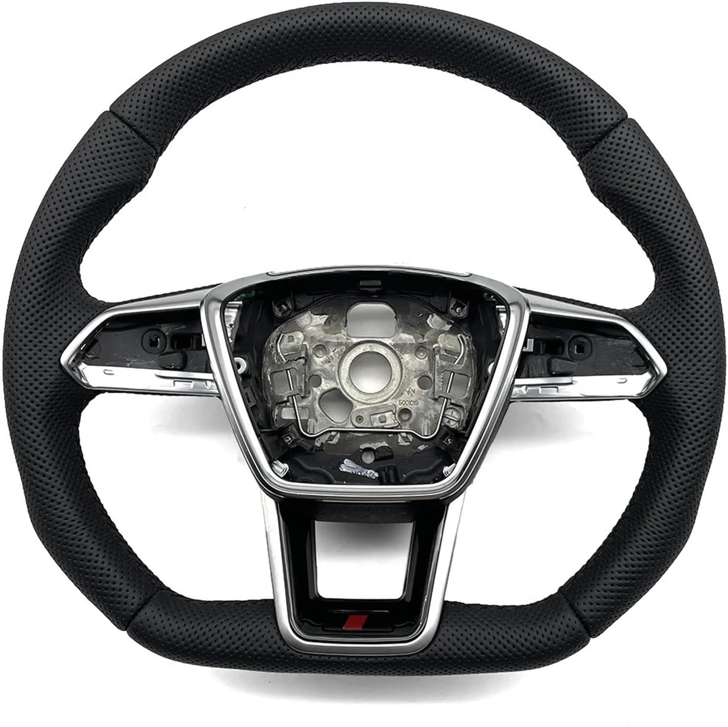 For A6 C8 Full Punched Leather Black/Red/White Stitching Multifunction Steering Wheel Base Assembly Car Accessories(S Logo Black)