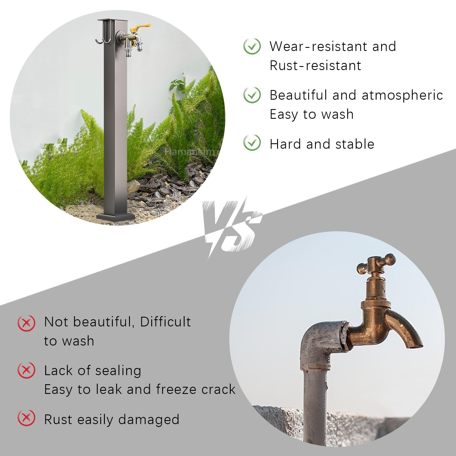 Colonna da Giardino in Acciaio Inox, Rubinetto Indipendente antigelo per irrigazione Esterna, Rubinetto Verticale a Pavimento per pascoli agricoli e Lavaggio