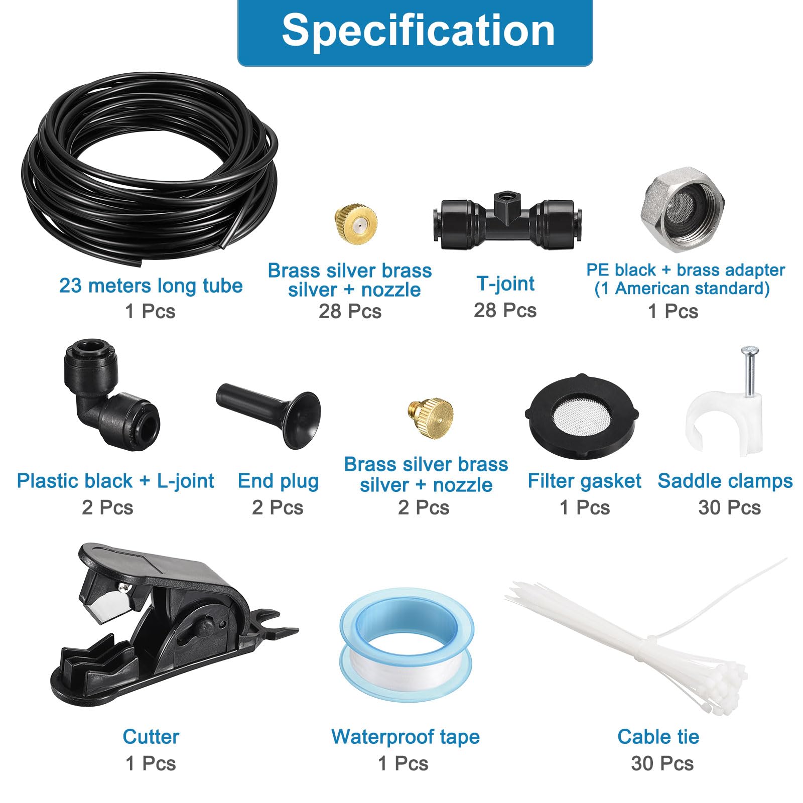 QUARKZMAN Nebulización Refrigeración Sistema 75 Pies (23M) Nebulización Línea +28 Niebla Boquillas +3/4" Latón Adaptador Nebilinas para Exterior Patio Jardín Invernadero Paraguas