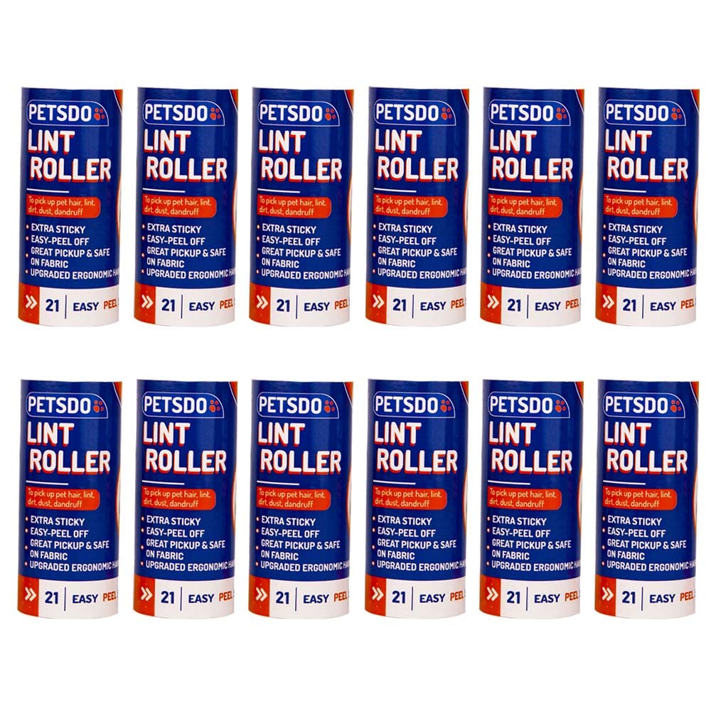 PETSDO12 Pack of Lint Roller Refills - 252 Easy To Tear Sheets - Compatible With Various Lint Roller Handles - Suitable For Removing Lint, Pet Hair and Fuzz From Clothing, Furniture, and More