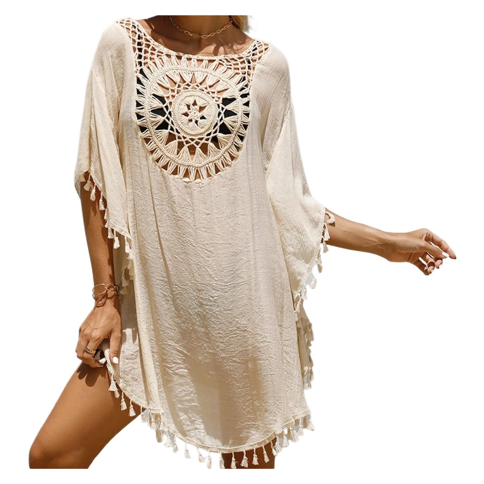 Vestido de Playa de Ganchillo Túnica de Bikini Ganchillo for Mujer, Vestido Playa con borlas Encaje, Cubierta, cárdigan Suelto Informal, Traje baño Verano