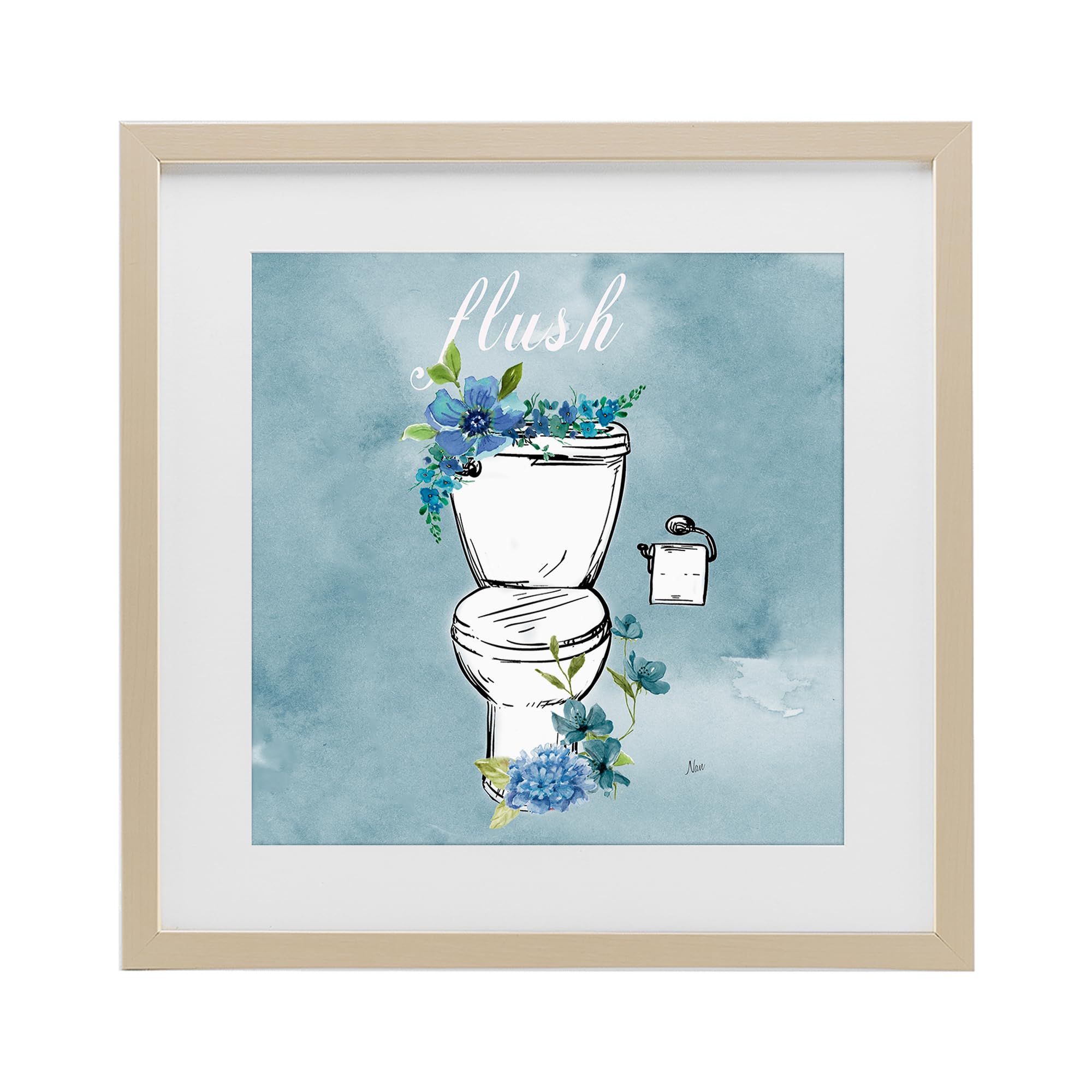 'Floral Bathroom Rules Flush'| Framed Print Under Glass
