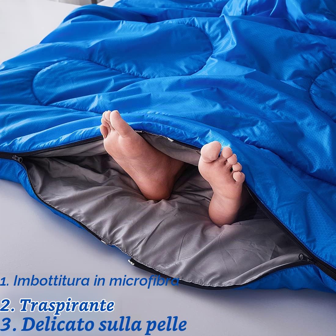 Sacco a pelo, 3-4 stagioni, sacco a pelo da campeggio, per adulti, bambini, ragazze e ragazzi, per escursioni, tempo freddo, attrezzatura da viaggio leggera e calda (blu grigio, matrimoniale, 220 x