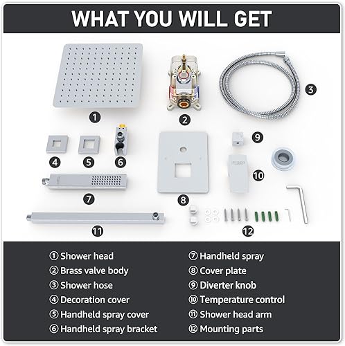 Miniatura 119 de IRIBER - Sistema de ducha de lluvia con cabezal de ducha fijo y de mano de alta presión cepillado níquel,Oro cepillado,Cromado,Oro rosa