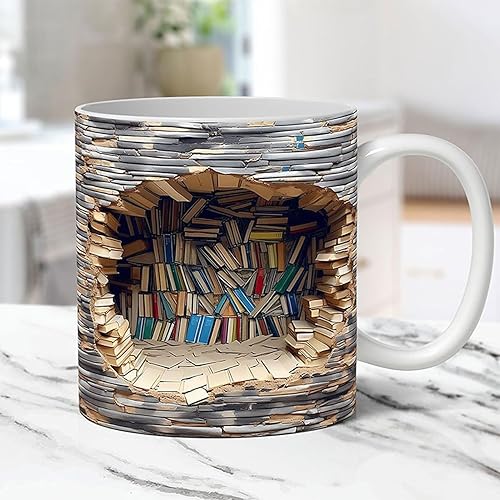 Miniatura 2 de Tofern Taza de cerámica 3D, tazas de café novedosas de cerámica, creativas tazas 3D personalizadas, diseño espacial, tazas de estantería multiusos,