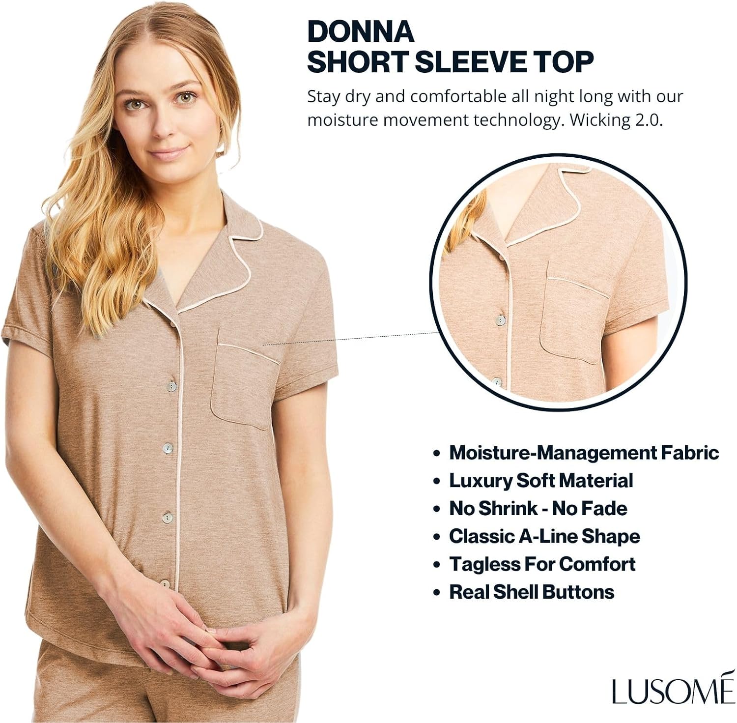 Lusome Donna Sleep Shirt for Menopause & Hot Sleepers - Hot Flashes & Night Sweat Relief Pajama Top for Women