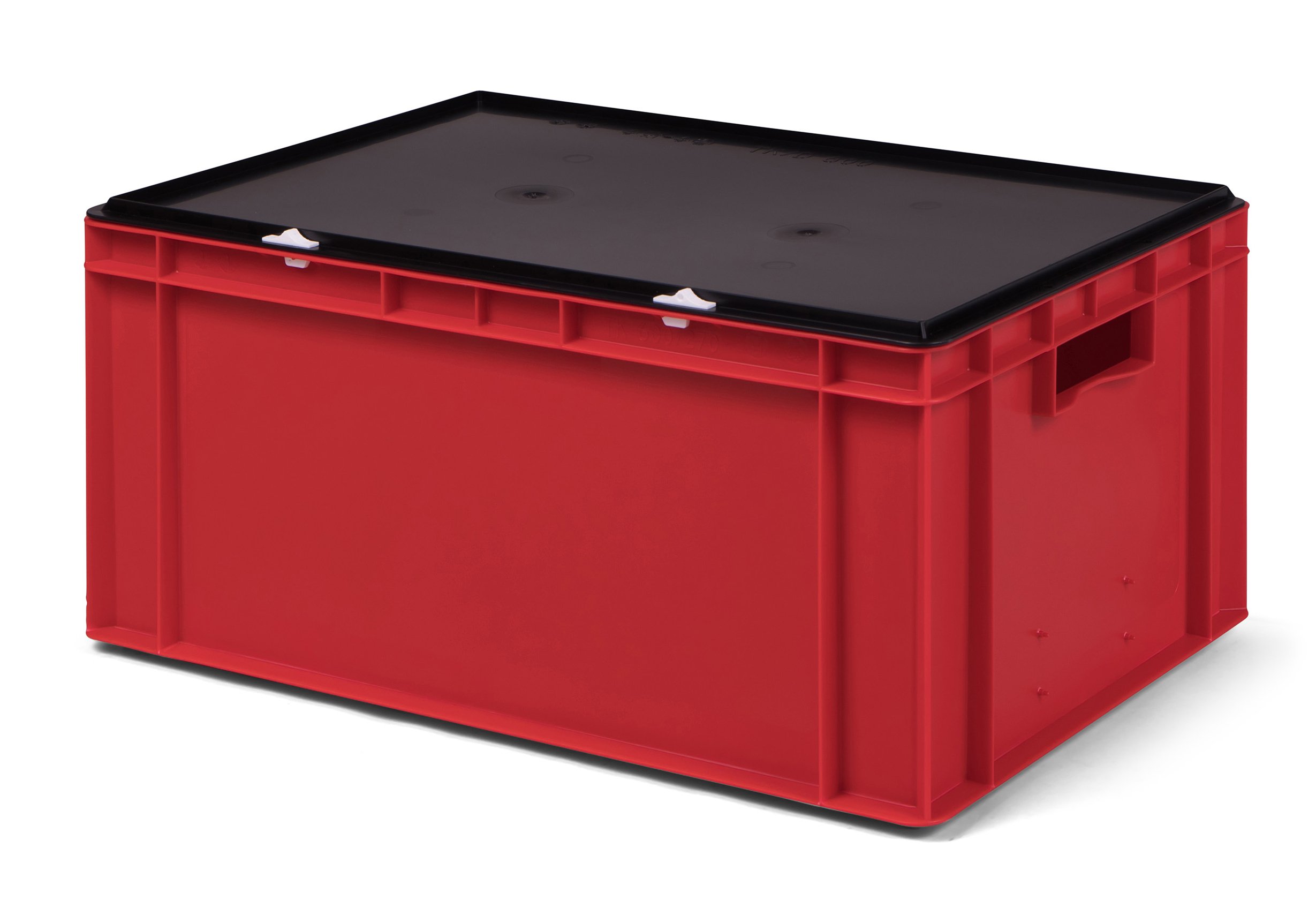 1a-TopStore Transport-Stapelbox rot, mit schwarzem Verschlußdeckel, 600x400x281 mm (LxBxH)
