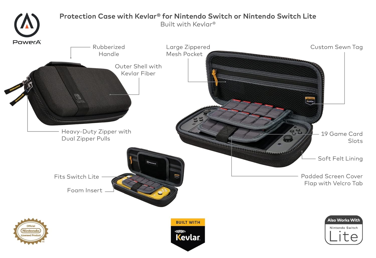 PowerA Protection Case with Kevlar for Nintendo Switch or Nintendo Switch Lite, Tough, Protective Case, Gaming Case, Console Case - Nintendo Switch : Everything Else