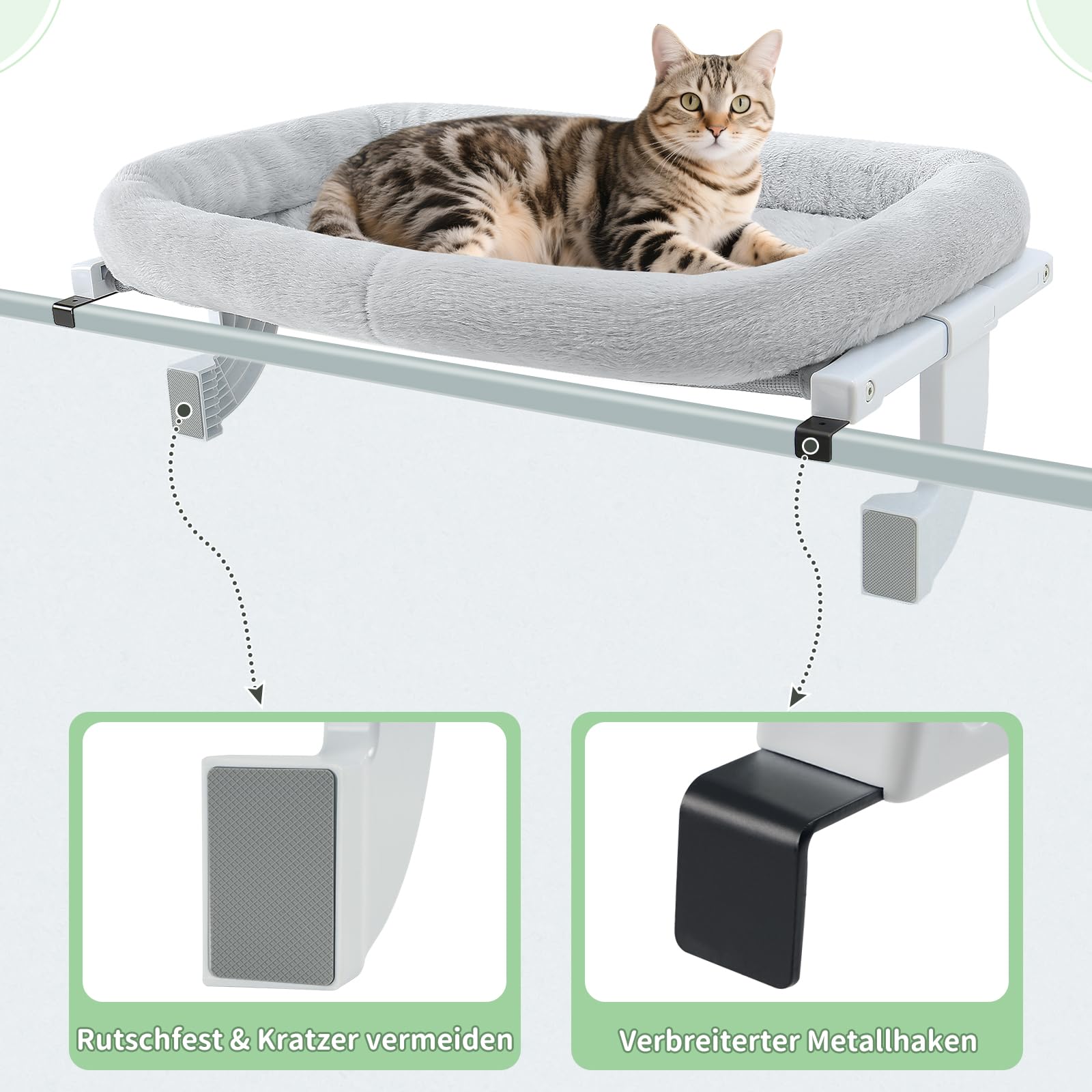 GUUSII HOME Katzen Heizungsliege Katzenliege Balkon Katzenbett für Katze Bettkante Heizung Kätzchen Hängen Liegeplatz Einhängen Heizungsbett Hängematte Heizkörperliege Halten 18kg(Grau,L)