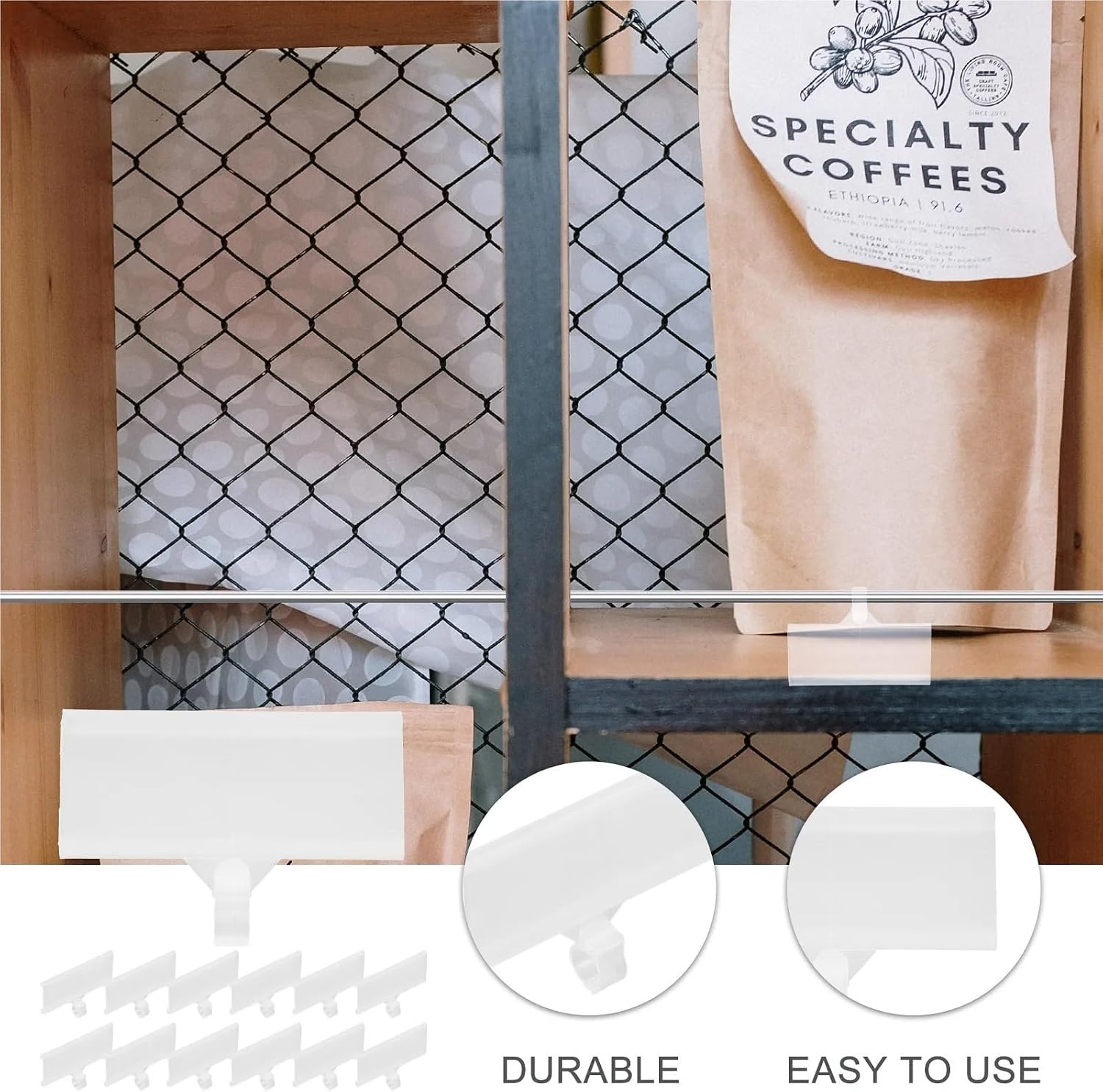 100 Pcs Clear Adhesive Price Tag Holder Clips for Wire Shelf Labels Cardboard Display for Retail Stores, Supermarkets and Trade Shows
