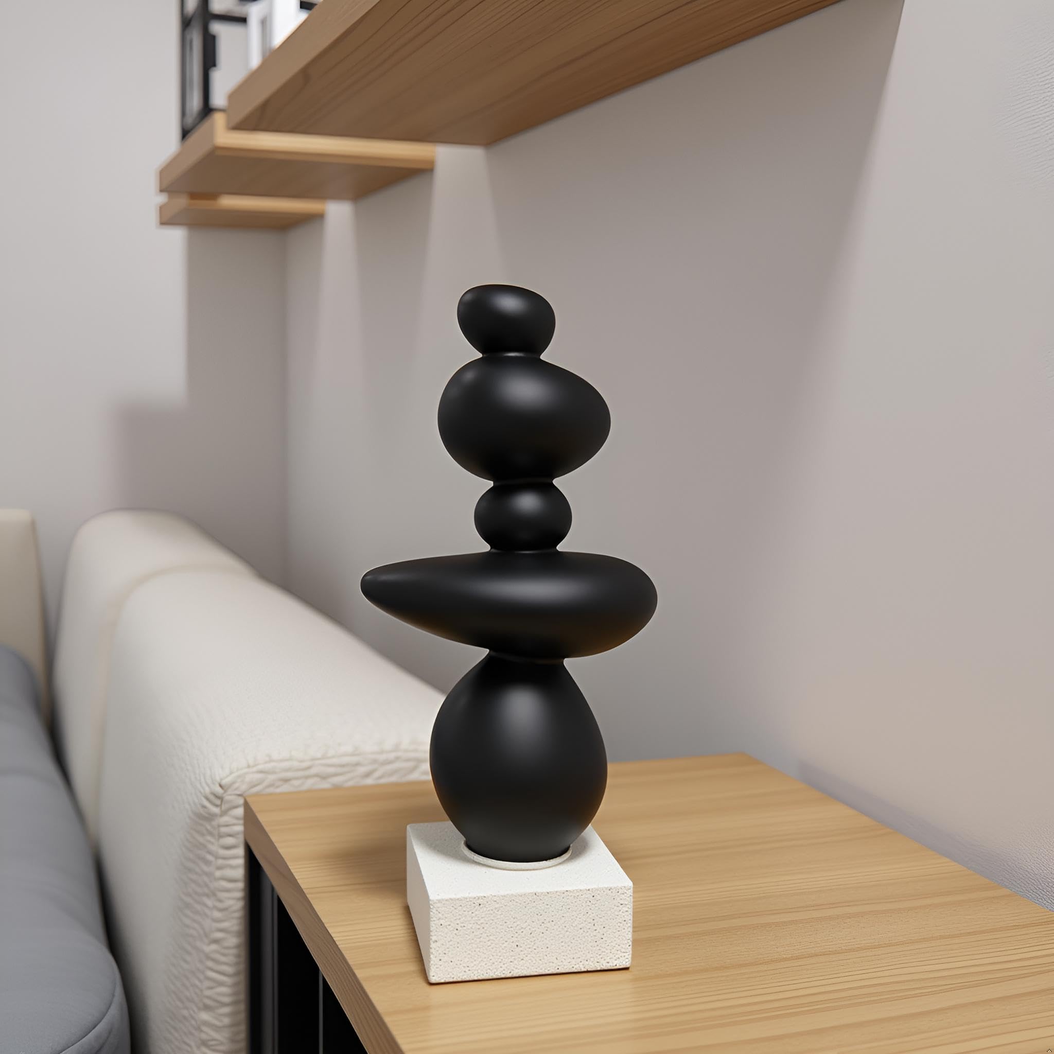 Dekorative Skulptur aus abstraktem Felsen, Sandstein-Statue, Dekoration für Wohnzimmer, moderne Harz-Stein-Skulptur, Couchtischdekoration, Geschenke für Glück, Gesundheit, Stärke, Schwarz