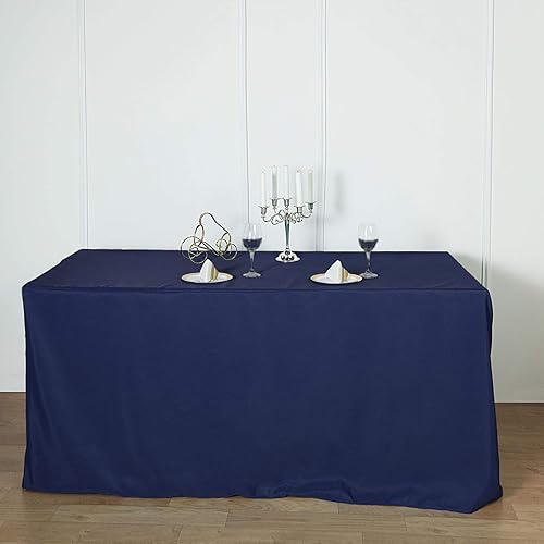 Miniatura 4 de BalsaCircle Mantel de poliéster ajustable azul marino de 6 pies para bodas, fiestas, eventos, mantelería
