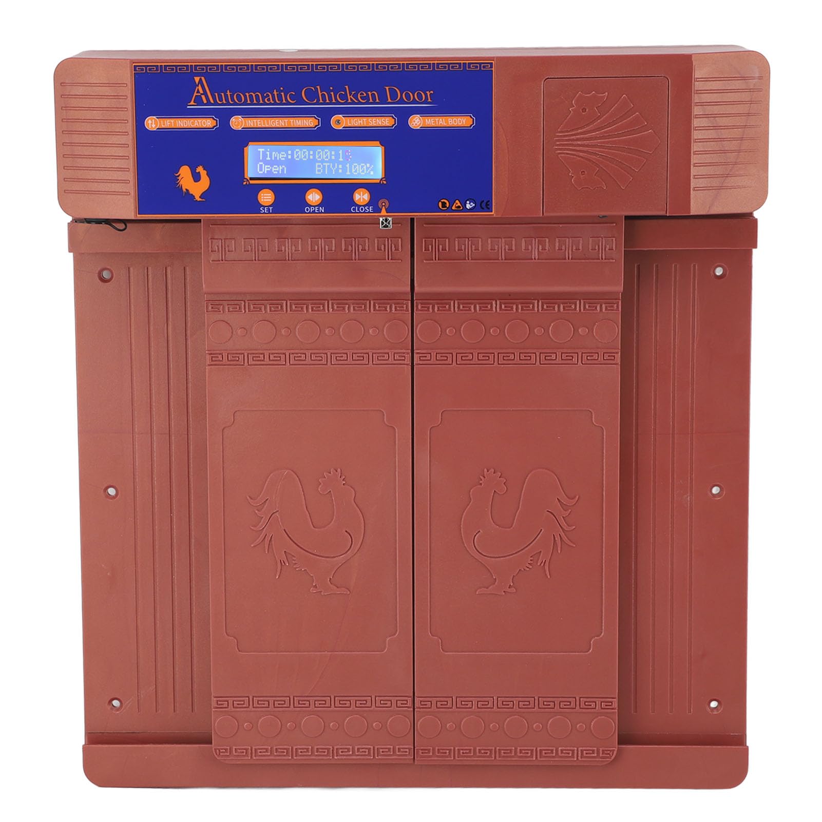 Puerta de Gallinero, Alarma Antitrampa con Batería Baja. Abridor de Puerta de Gallinero para Granja (Bronce)