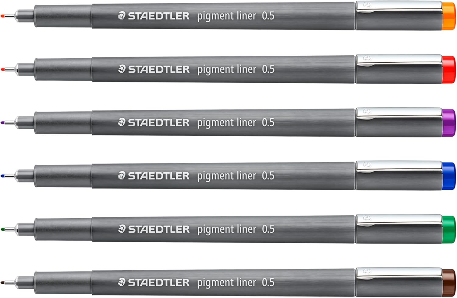 STAEDTLER Pigment Liner: 6 Assorted Colors, 0.5 mm Fineliner Pens for Writing, Drawing, and Sketching