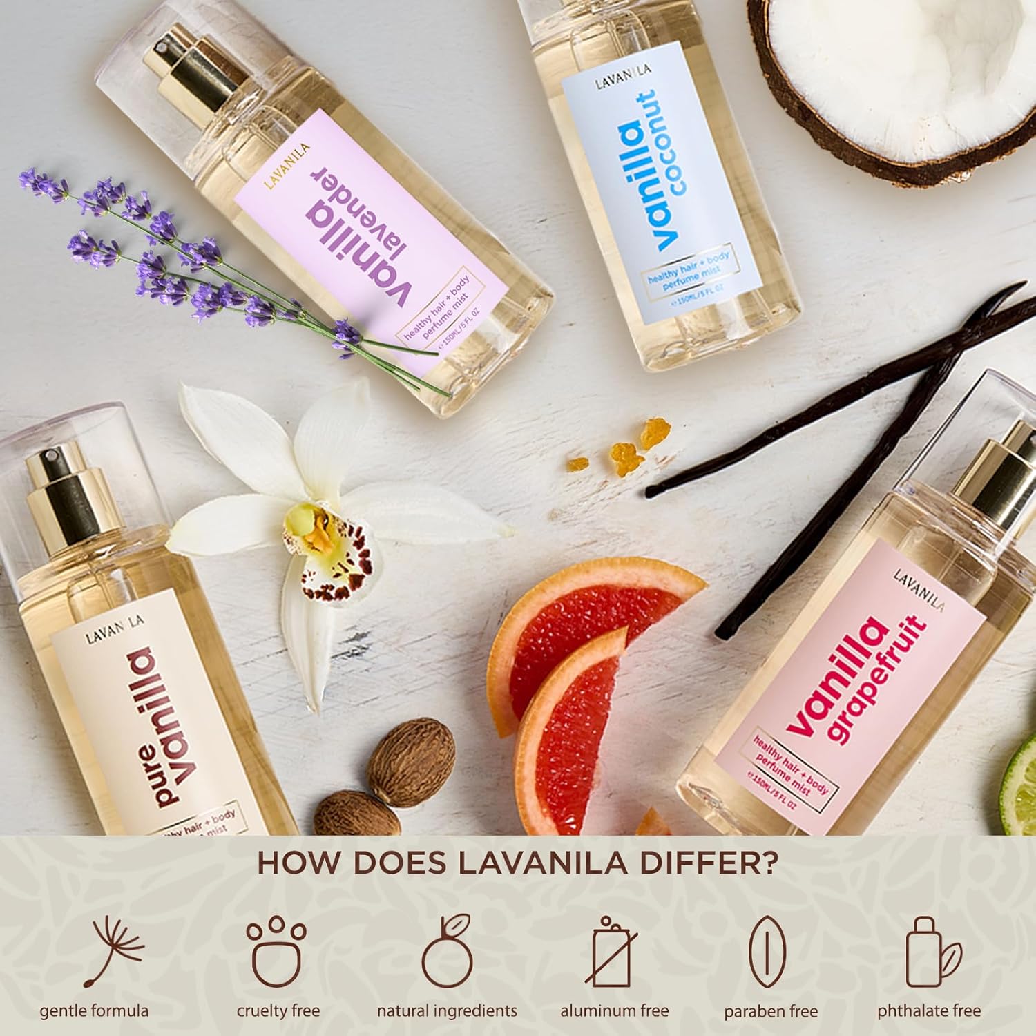 Lavanila Vanilla Grapefruit Healthy Hair + Body Perfume Mist, 5 Fl Oz - Bright & Uplifting Fragrance Spray Formulated with Jojoba Oil, Madagascar Vanilla, Cedarwood, Pink Grapefruit - Image 4