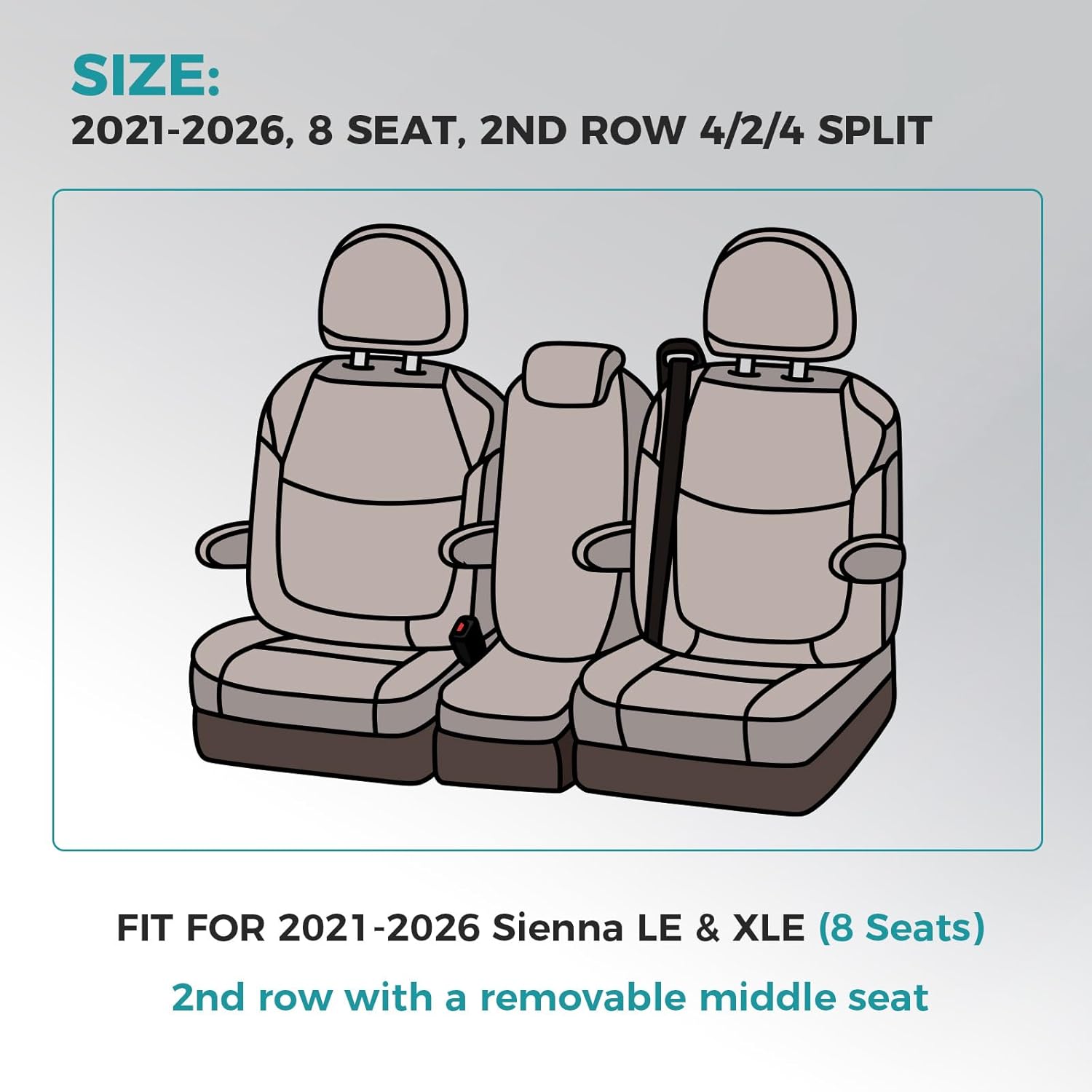 customized for toyota sienna seat covers 2021-2026 sienna 8 seats 3 row, leather car seat covers waterproof seat covers full set for cars, car seat protectors, airbag compatible(black) 2021-2026, 8 seat, le/xle black