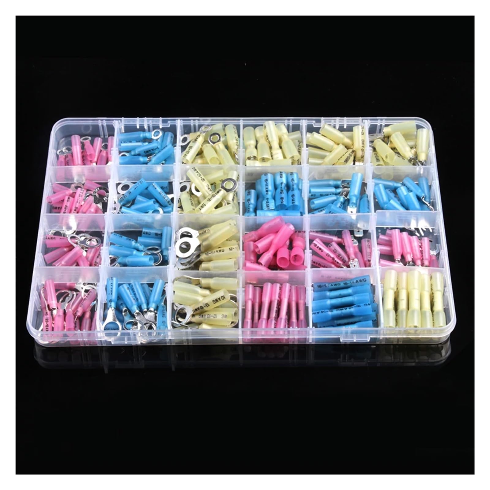 DSZUJTYROP 240Pcs Heat Shrink Ring Spade Crimp Terminals Connectors Insulated Wire Terminals Assortment Kit