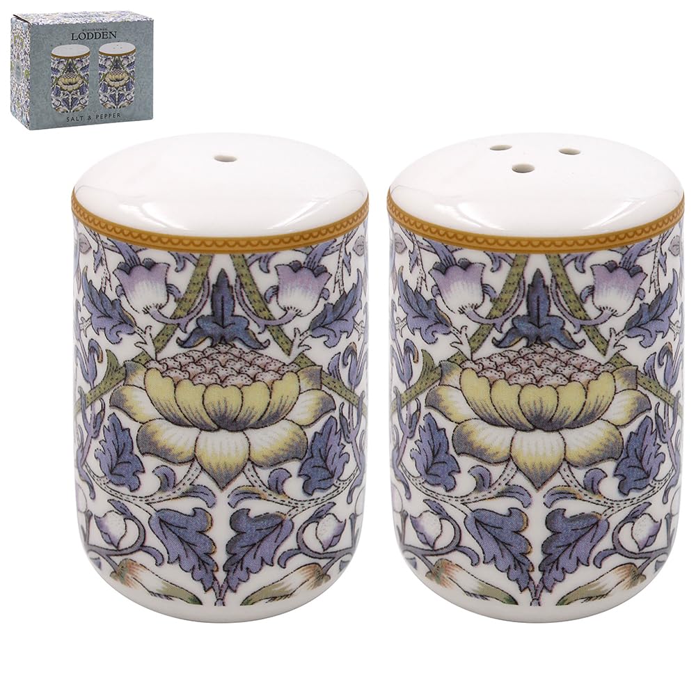The Leonardo Collection Lodden Salt & Pepper by William Morris | Decorative Porcelain Shaker Set | Arts and Crafts Floral Design | Elegant Kitchen Tableware | Traditional British Heritage Gift