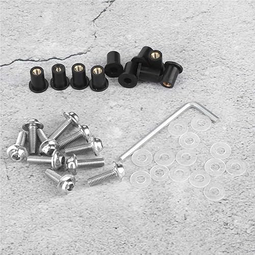 Miniatura 4 de Qiilu Kit de pernos para parabrisas, 10 piezas de pernos de parabrisas de motocicleta, arandelas de tuerca, kit de montaje universal de carenado de