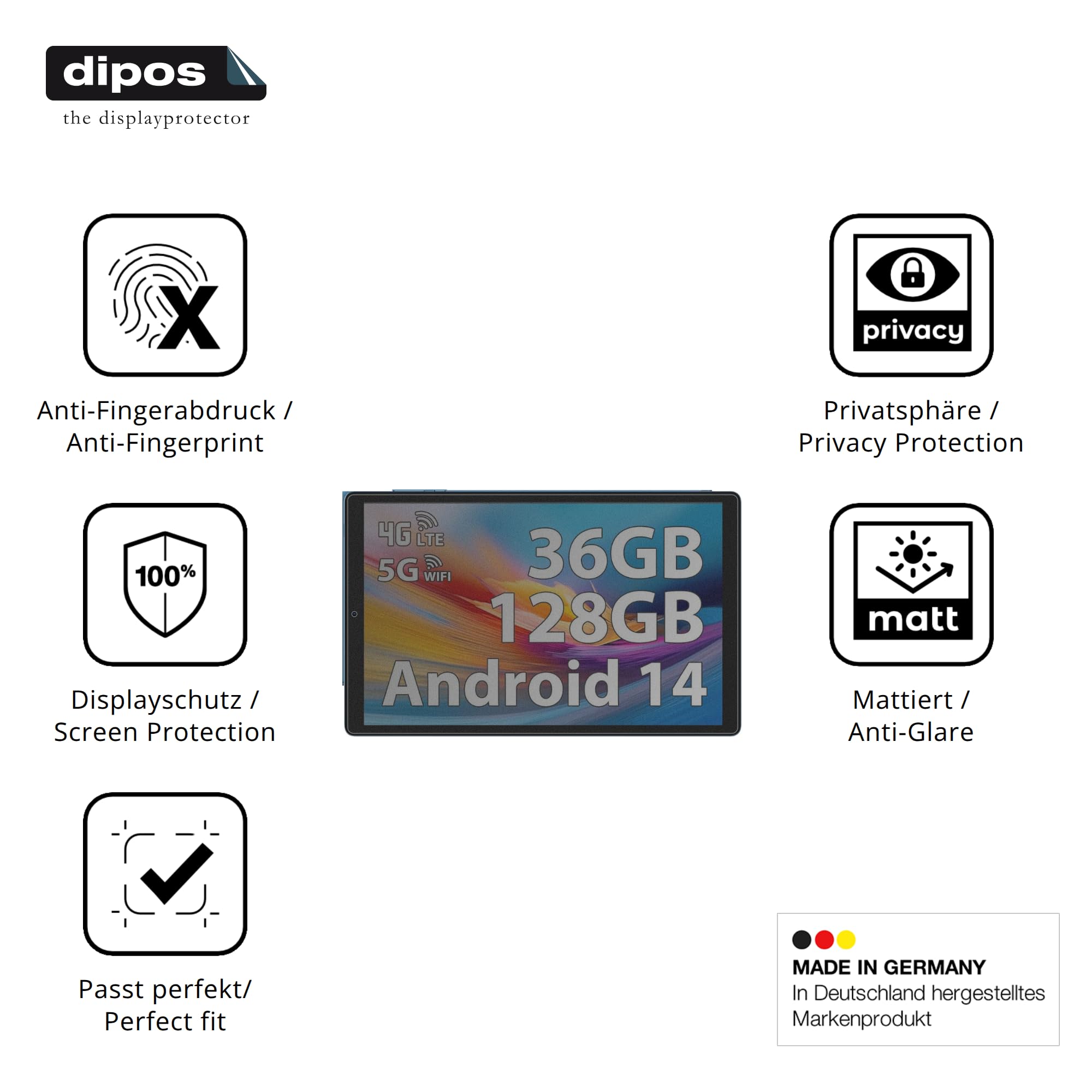 dipos Protector de Pantalla Antiespía para PIXGOOD L60 | Película protectora mate, filtro de privacidad 4 vías, ajuste perfecto, antiarañazos, sin burbujas, autoadhesivo