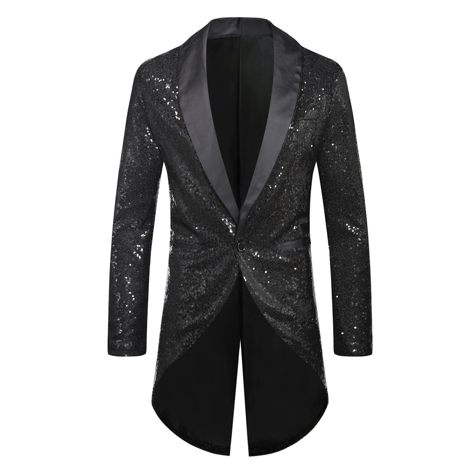 Herren Frack Pailletten, Gothic Jacke Herren Midi, Schwarz Glitzer Mantel mit Knöpft Elegant Tuxedo Mittelalter Steampunk Gehrock Viktorianische Hof Kleidung Nightclub Party Halloween Kostüm