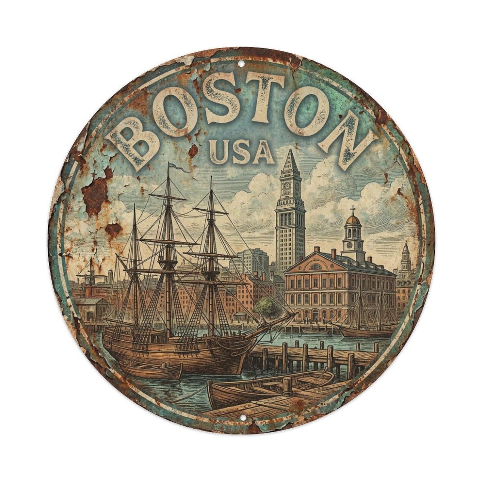 Tgrcjimh Style Metal Tin Sign Retro Travel Usa Boston