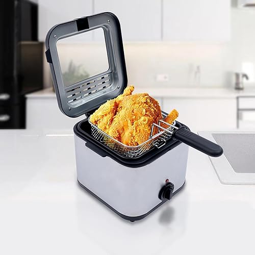 Miniatura 2 de Freidora eléctrica con cesta, freidora de acero inoxidable de 1000 W, capacidad de aceite de 2.5 L, capacidad de aceite para papas fritas,