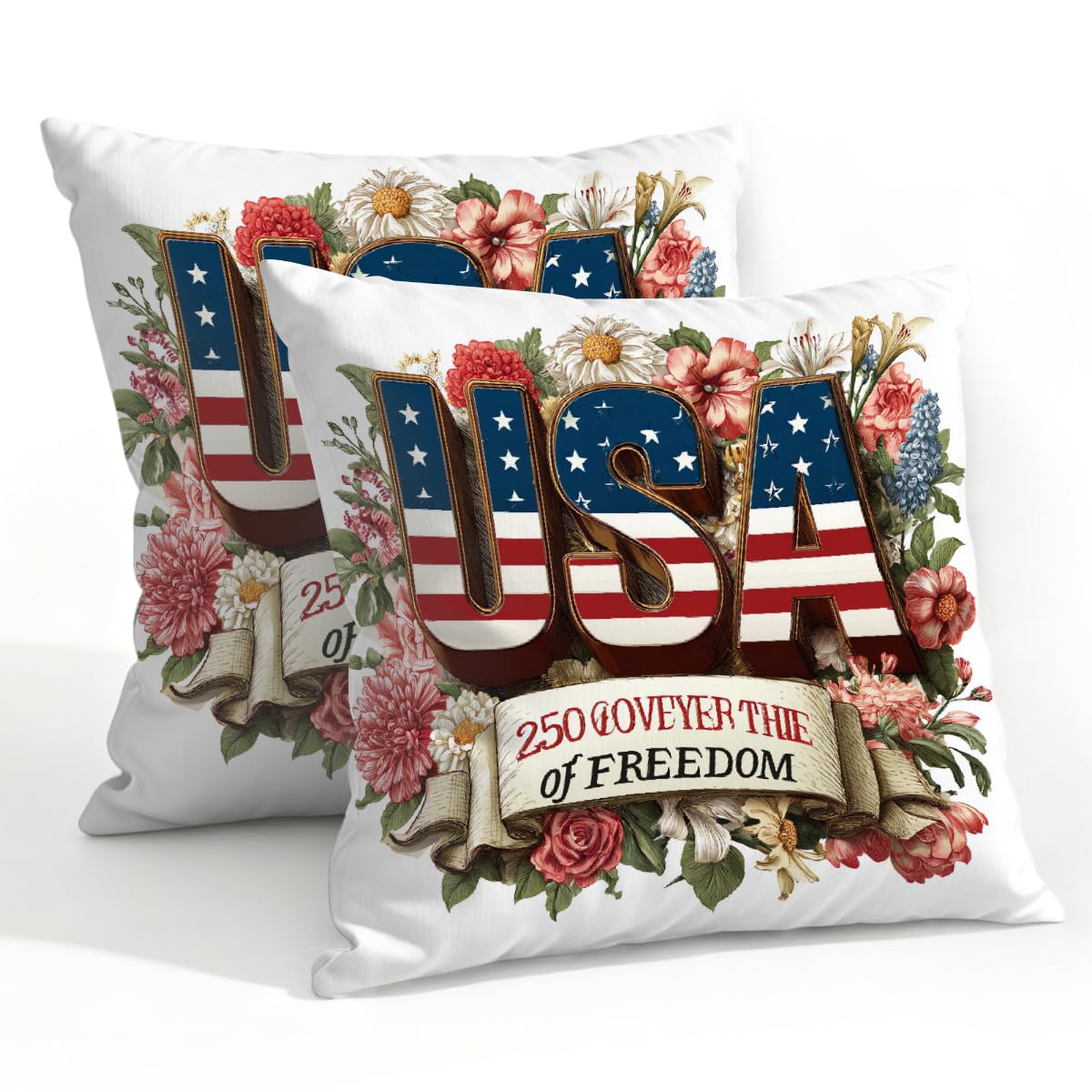Outdoor Pillow Covers Waterproof Pillowcases 22x22in Set of 2 USA Independence Day 250th Freedom Decorative Throw Cushion Case for Couch Sofa Garden Patio Furniture